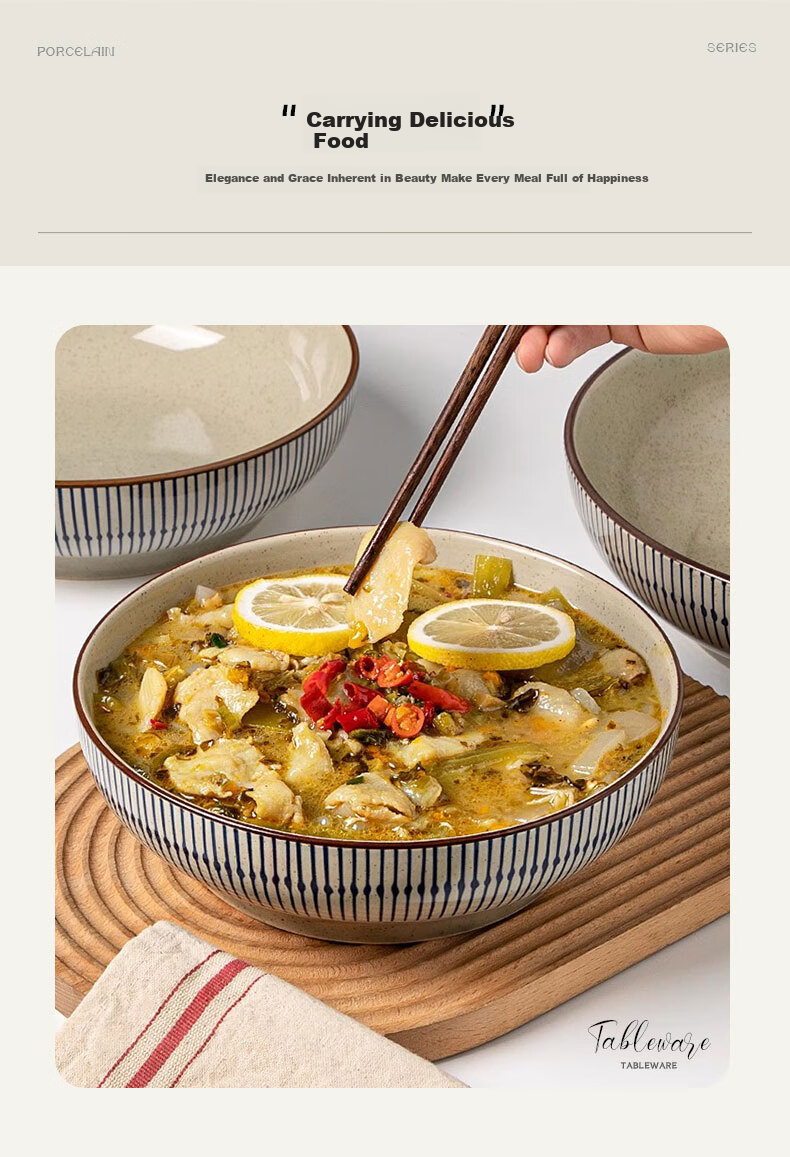JIWUSENLIN Ceramic Bowl Large Serving Bowl for Sauerkraut Fish, Boiled Fish, And Home-Style Blood Stew, Restaurant-Style Bowl, 12 Inches 7