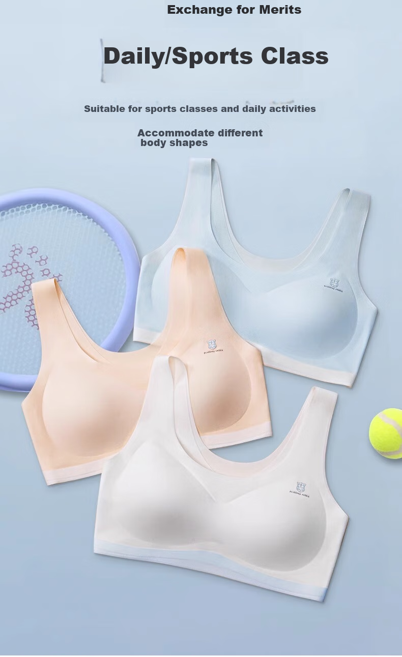 MiiOW 2-Pack Girls' Underwear Bra, for Middle And High School Second Stage Puberty Development, Seamless Sports Anti-Shock Girls' Vest 4