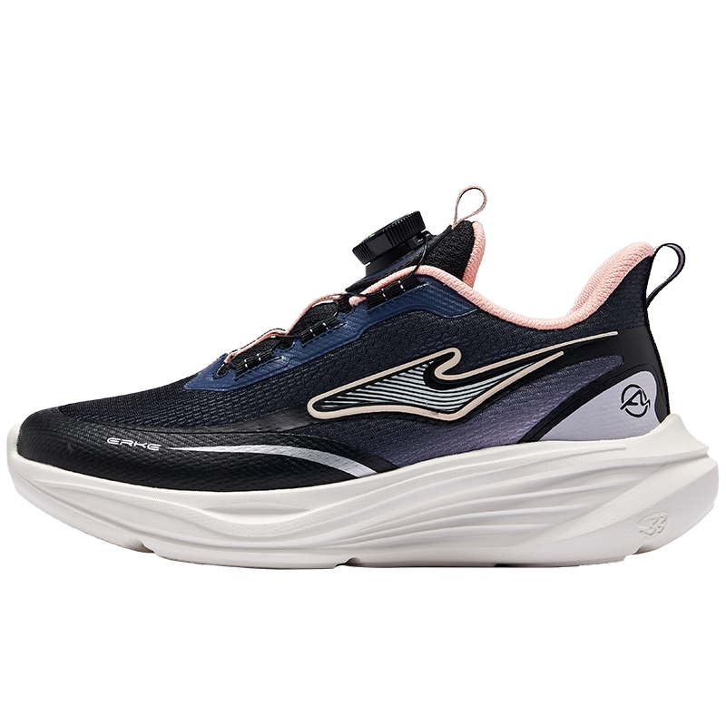 ERKE Kids Running Shoes Boys and Girls Leather Cushioning Sports Shoes Black/Ink Blue Size 37
