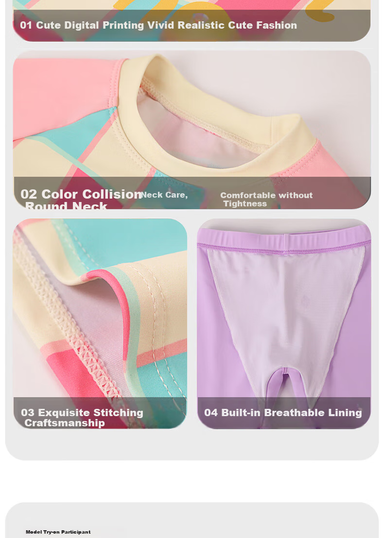 Adoreswim Spring/summer 2025 New Girls' Two-Piece Long-Sleeve Swimsuit Set, Sun Protection Baby Vacation Swimwear, Surfing Suit for Beach 3