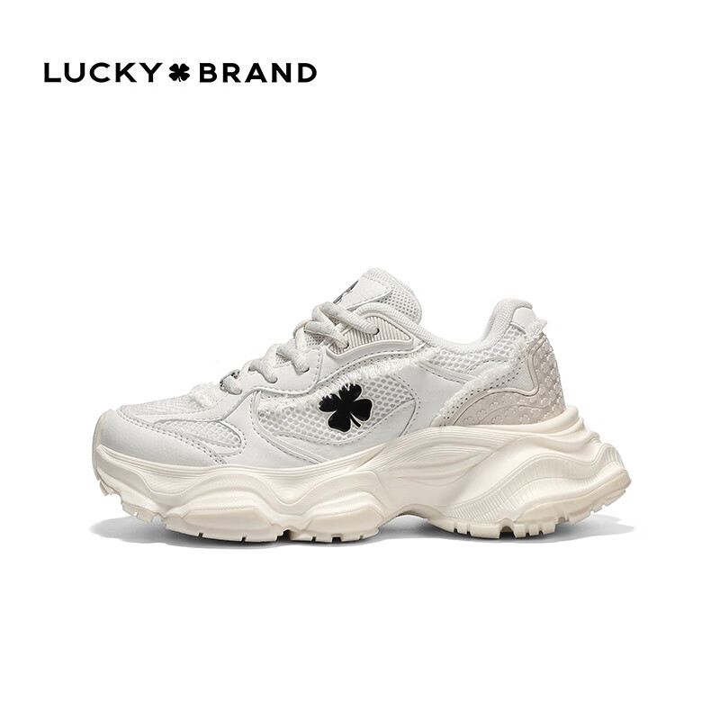 LUCKY BRAND Dad Sneakers Women's Clover American Casual Mesh Height-Increasing Breathable Sports Shoes Men's LY0302 Off-White Size 36