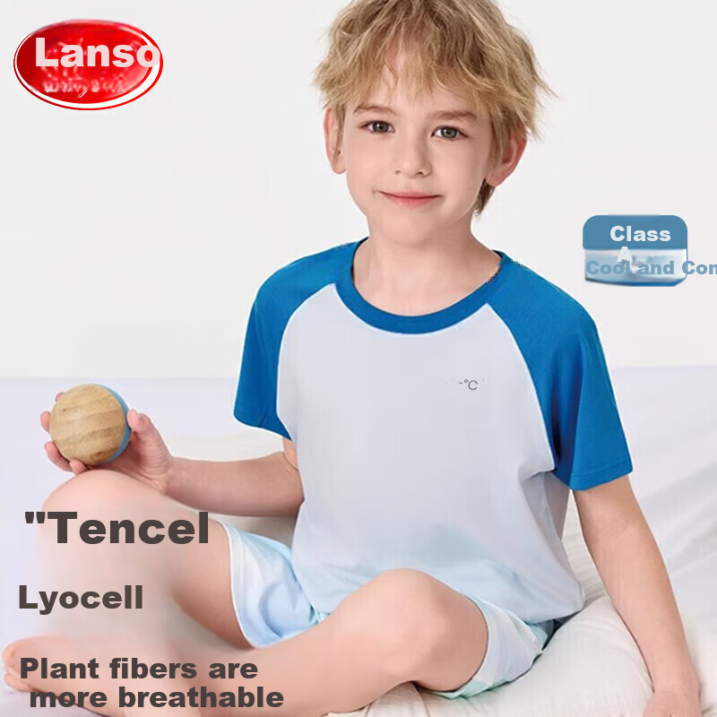 LangSha Children's T-Shirt, Boys' Short Sleeve, Girls' Summer Thin Top, Breathable Quick-Dry Class A Lyocell Loungewear Pajamas