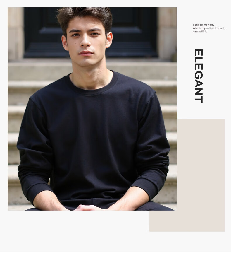 ROMON Men's Spring and Autumn Cotton Loose Long Sleeve Casual Fashion Pullover Sweatshirt 2