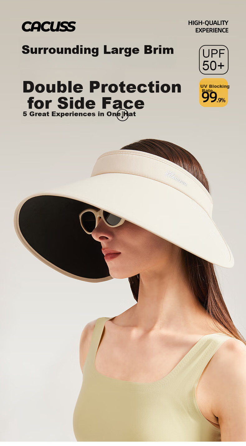 CACUSS Women's Sun Protection Hat, Summer Wide Brim UV-Resistant Visor Cap, Black Outdoor Sun Hat 1