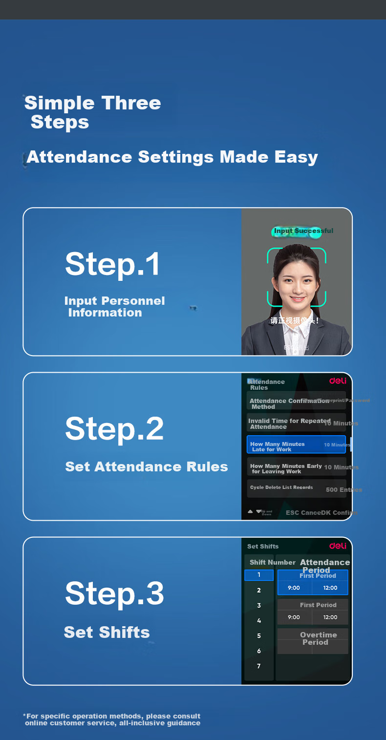 Deli Attendance Machine, Fingerprint And Facial Recognition Device with Palm Vein Scanner, Face Recognition Attendance System with Anti-Photo And Video Check-In Function, Bluetooth Connected to WeChat Mini Programs for Management, 33800WPRO 4