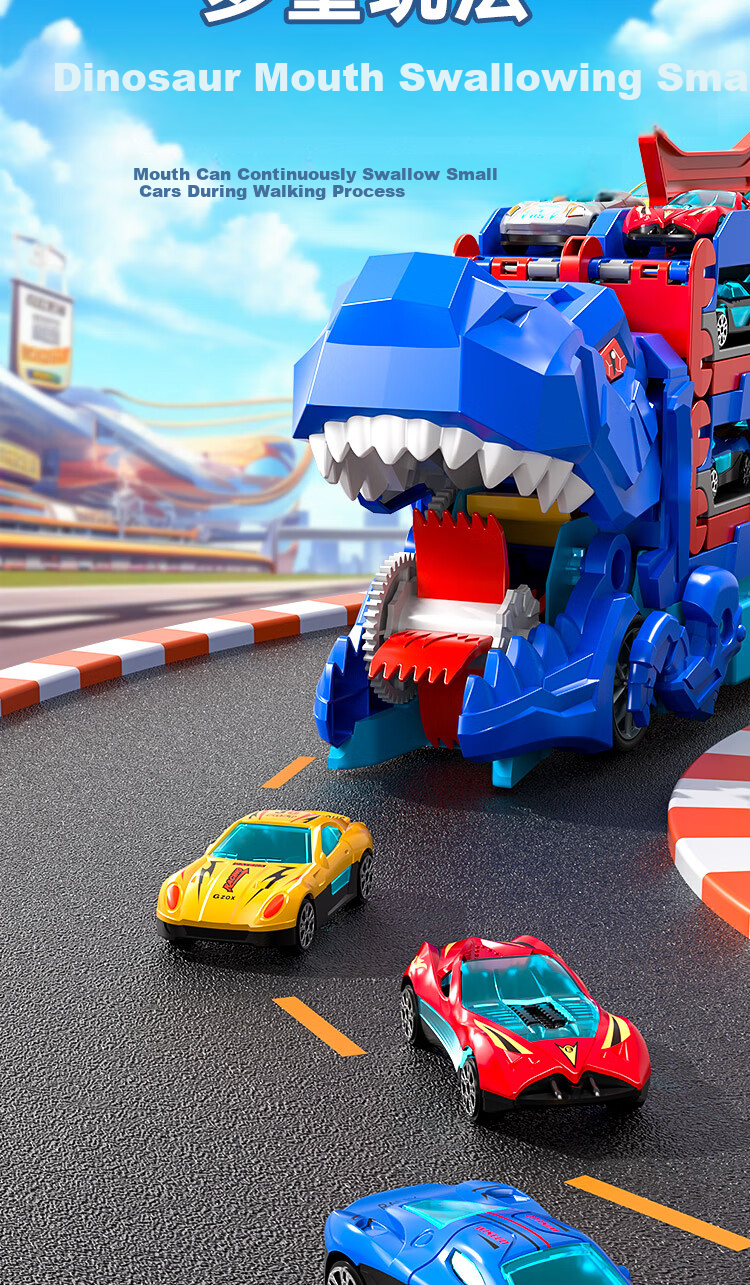 Snaen Children's Dinosaur Toy Car with Ejection Track, Transforming Alloy Car, Birthday Gift for Boys Aged 3-6 Years Old 4