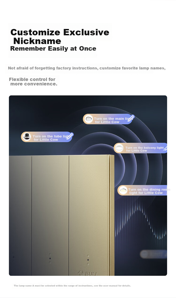 BULL Intelligent Switch, Voice/manual Control, No Network Required, Three-Position Remote Control Switch, Gold GTQ312 6