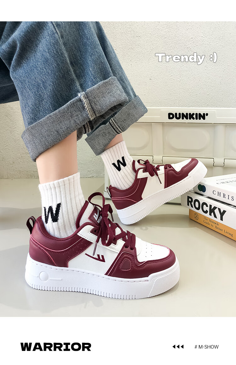 Huili Official Women's Shoes, 2026 Summer New Style, Classic Versatile Casual Sneakers for Women, White And Red, Size 35 22