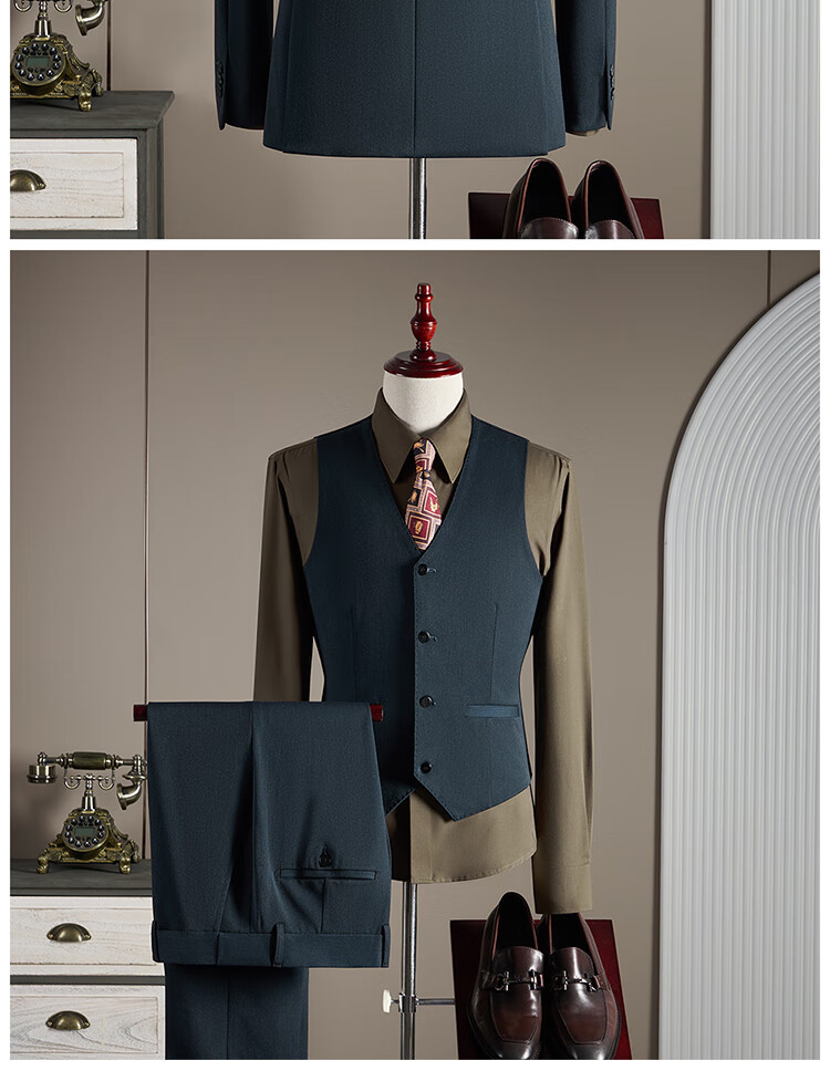 ROMON Wool Suit Set for Men Business Formal Wedding Attire Dark Gray 4XL (Blazer + Vest + Trousers) 16