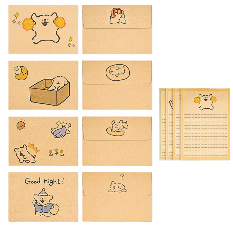 Mingyu Line Art Puppy Envelope Stationery Set Cartoon Greeting Cards for Girlfriend Couples Love Letters High-Quality Handwritten Letters Cute Exquisite Birthday Gifts Kraft Paper Style *4