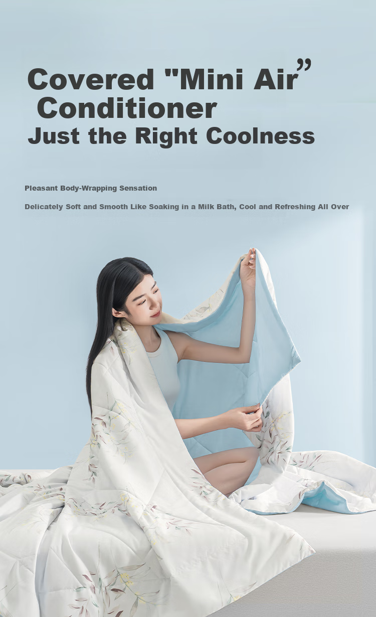JD Original Ice Silk Summer Quilt, Class A Cooling Air Conditioning Comforter, Skin-Friendly Soft Smooth Machine Washable, 200*230cm, Qingfeng Yeying 6