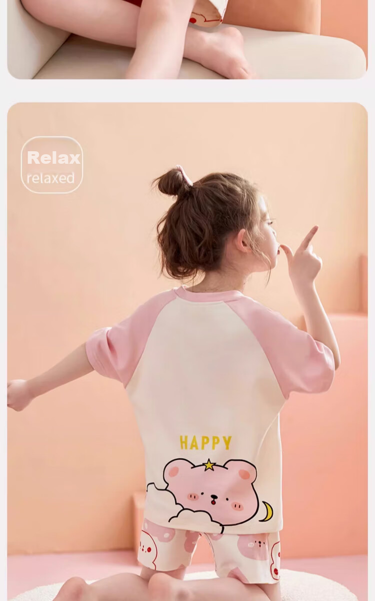 LangSha Children's Pajamas for Girls, Summer Thin Pure Cotton Short-Sleeve Sleepwear Set for Older Girls, New Style 2025 4