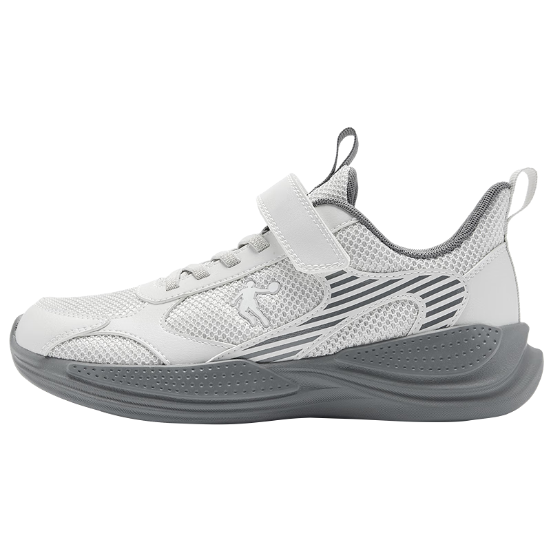 QIAODAN Boys' Running Shoes Kids 2025 Autumn New Velcro Sports Shoes Light Gray/Coal Gray Size 34