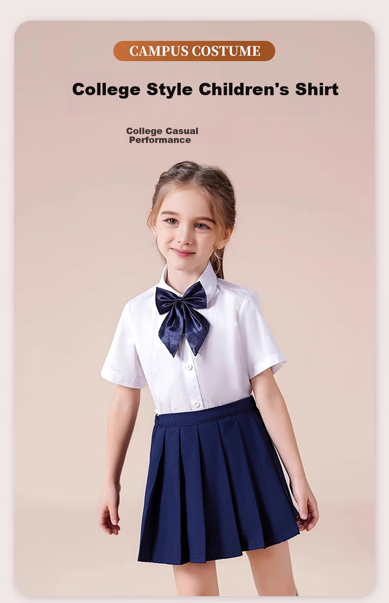 Luomeng Children's Short-Sleeve White Shirt, Girls' School Uniform, Spring And Summer Blouse for Older Children, Performance Student Class Uniform, White, Size 150 2