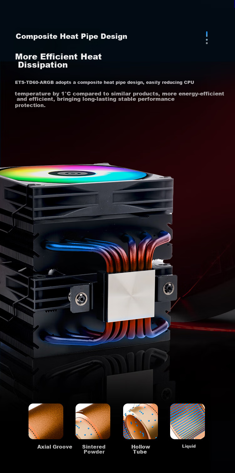 Enermax TD60D Air Cooler, Smart Digital Display, Composite Heat Pipes, Nickel-Plated Copper Base, PWM Fan, 280W TDP 5