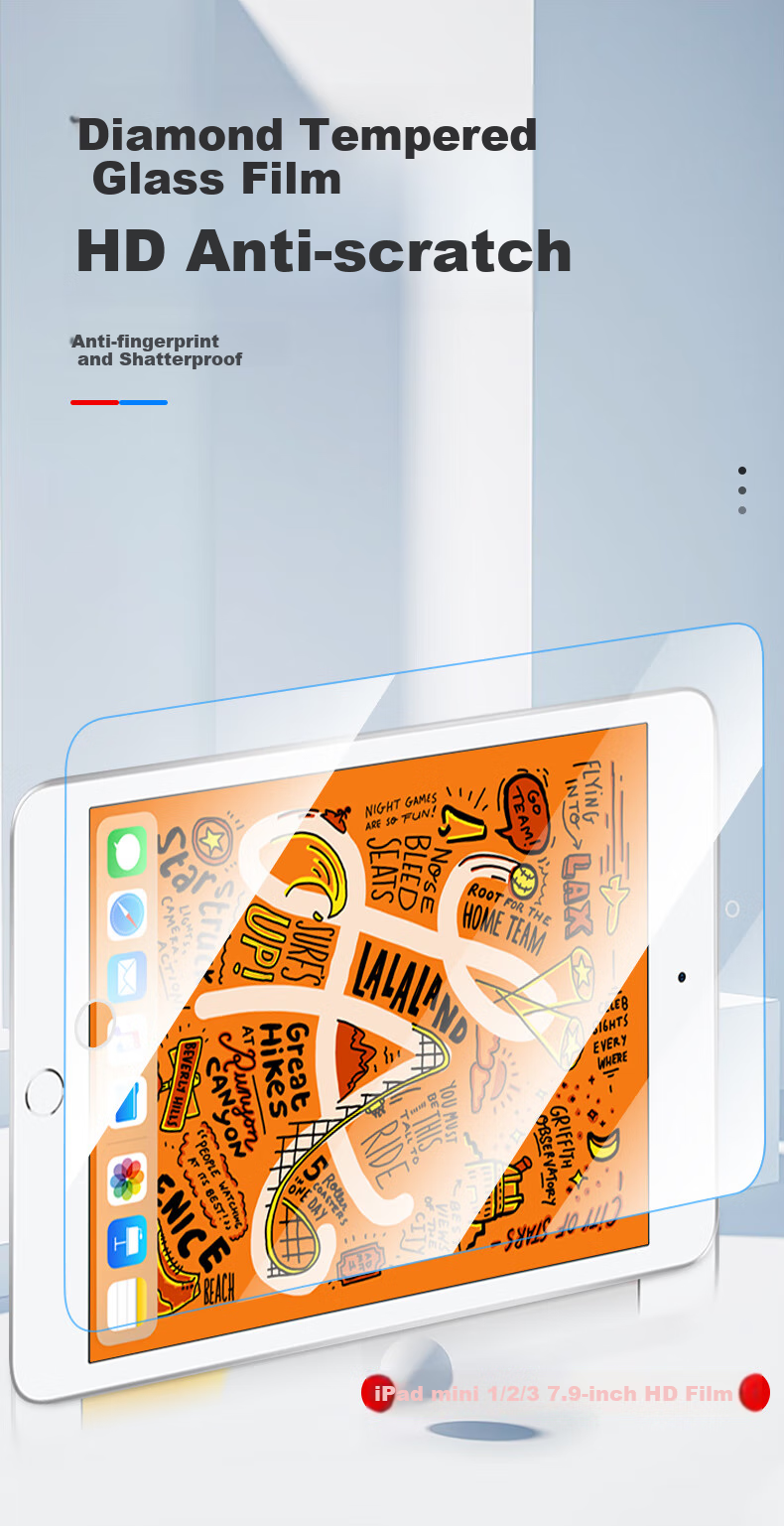 Jiangming Tempered Glass Screen Protector for Apple IPad Mini 2, Mini 7.9 Inch Tablet, Anti-Drop Anti-Scratch HD Anti-Fingerprint Scratch-Resistant Protective Film 2