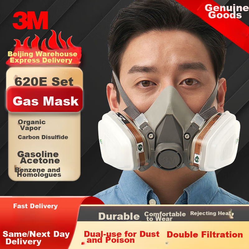 3M Gas Mask Respirator, 6200 Anti-Toxic Gas Paint Chemical Dust Specialized Breathing Protection 620E Set, Firefighting Mask