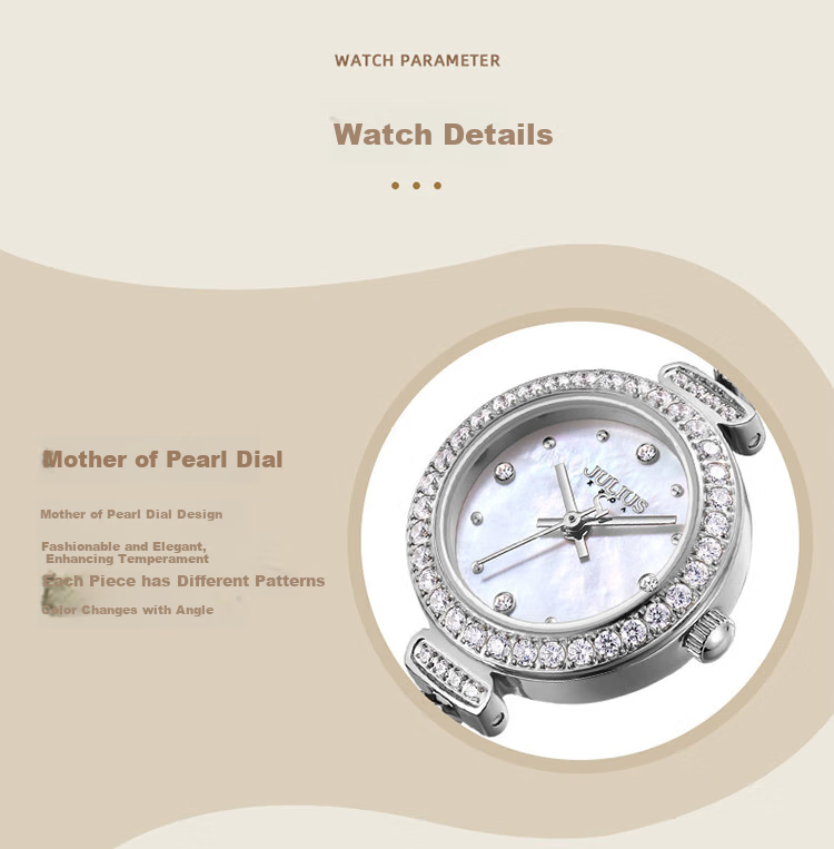Julius Watch for Women, Mermaid Gift Box, Girlfriend Gift, Zirconium Bracelet, Quartz Ladies' Student Watch, Rose Gold MG-1435B 18