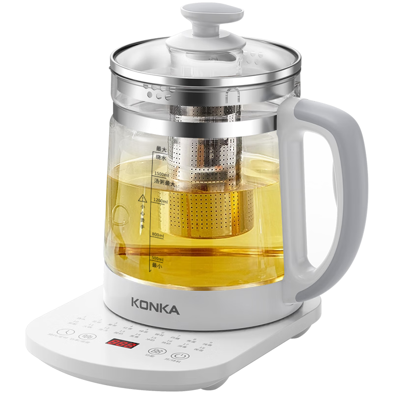 KONKA Health Pot, Tea Maker, 1.8L Glass Insulated Water Boiler, Electric Kettle, Mini Glass Tea Pot with Filter, KHK-18V12(C)