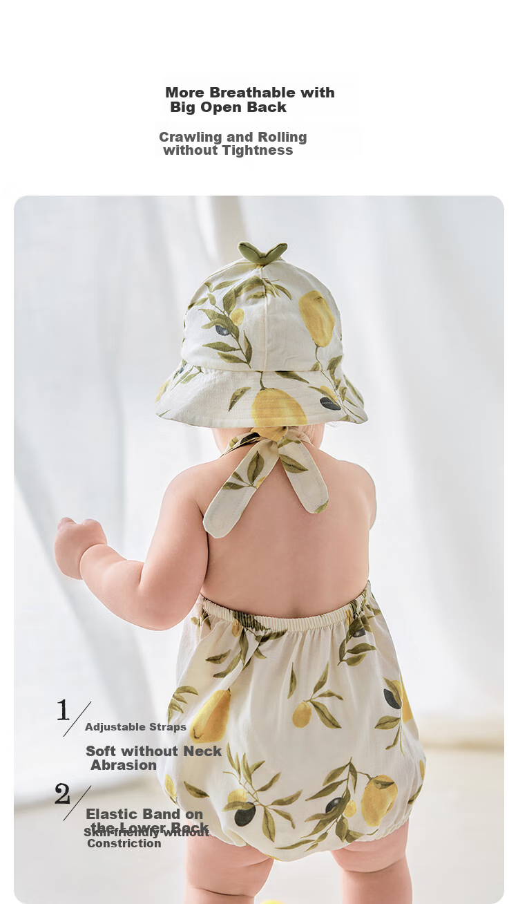 Babylove [Bobbly Fruit Tea] Infant Onesie, Summer Bamboo Cotton Camellia Gauze Romper, Baby Belly Cover, Breathable Crawling Suit 4
