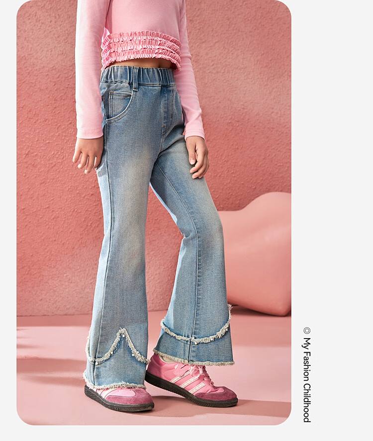 ASK JUNIOR Children's Clothing, Girls' Autumn Pants, Retro Denim Trousers, Long Pants with Slight Gradient, Casual Pants, Blue, Size 160 8