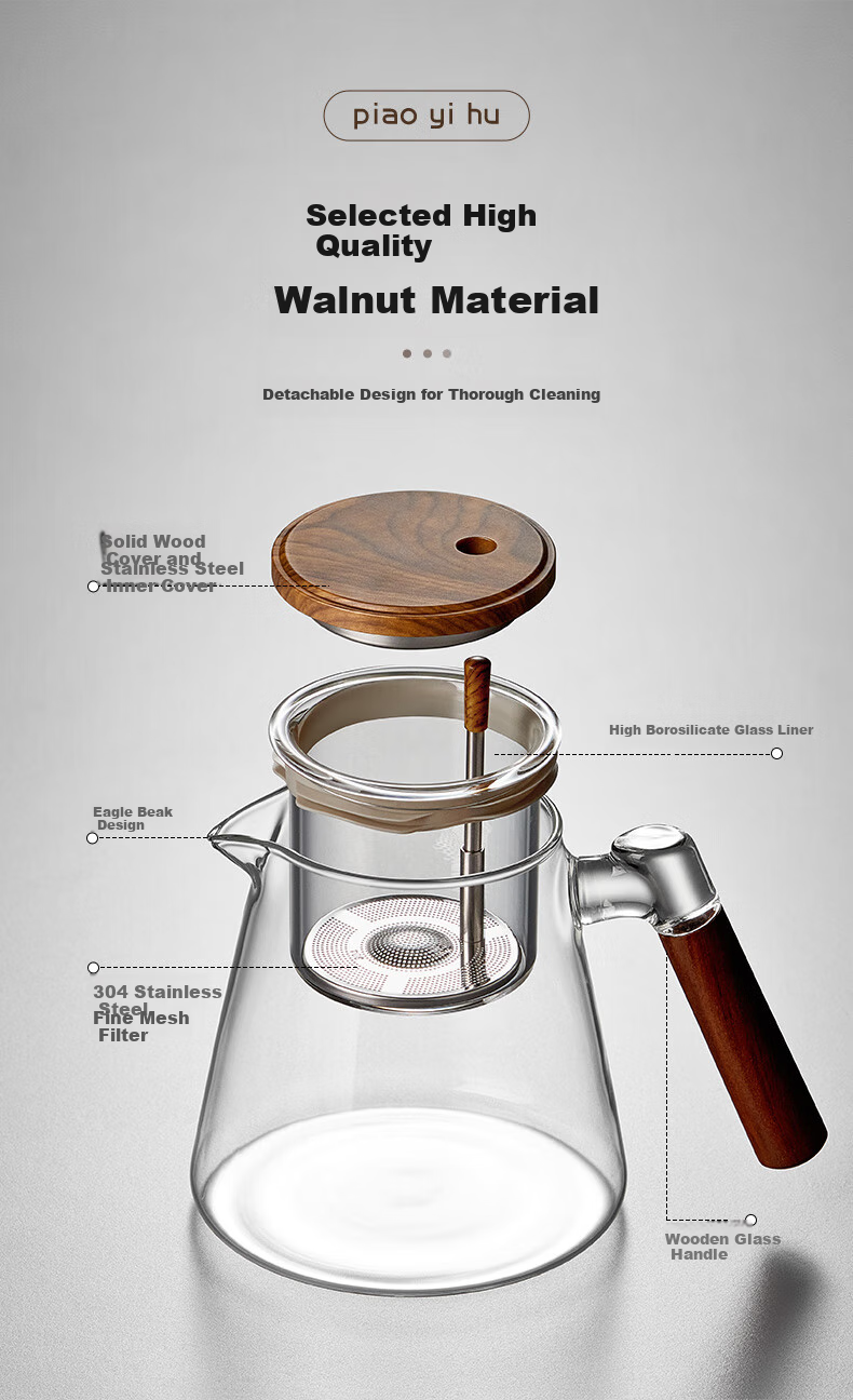 TEAHUE Glass Teapot with Floating Lid, Tea Brewing Tool, Tea Infuser Cup, Tea Separator, Kung Fu Tea Set 8
