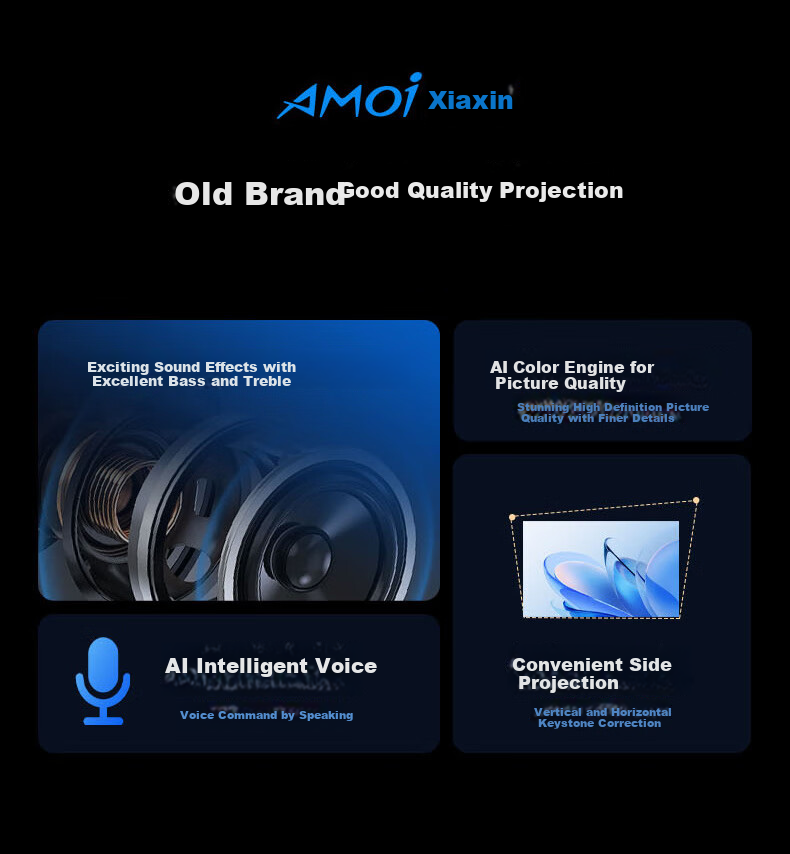 Amoi B5 Projector 610lm High Brightness Certified Home HD Projector Bedroom Mobile TV 1080P Optical Auto Focus 3