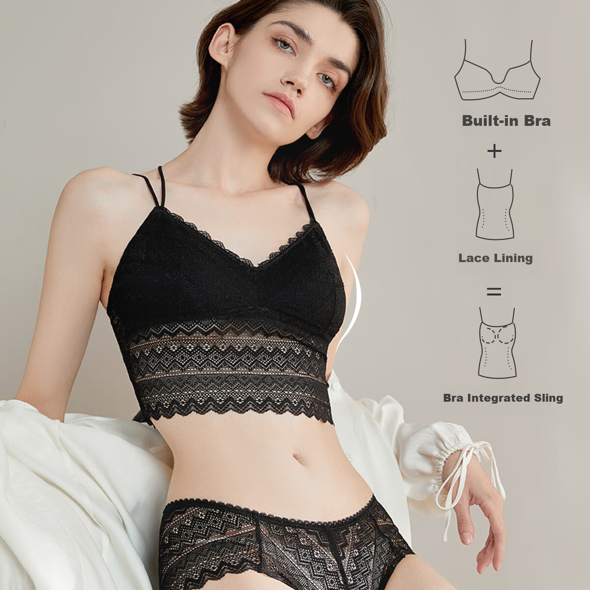 MiiOW Women's Camisole Tank Top [Lace Cross-Back Design], Integrated Bra Vest for Outer Wear, Sexy Brassiere for Layering