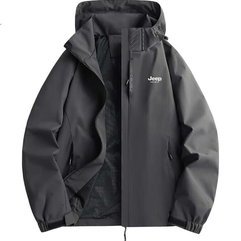JEEP SPIRIT Men's Windbreaker Jacket for Spring And Autumn, Casual Outerwear, Loose-Fitting Sportswear for Outdoor Activities, Black, 2XL
