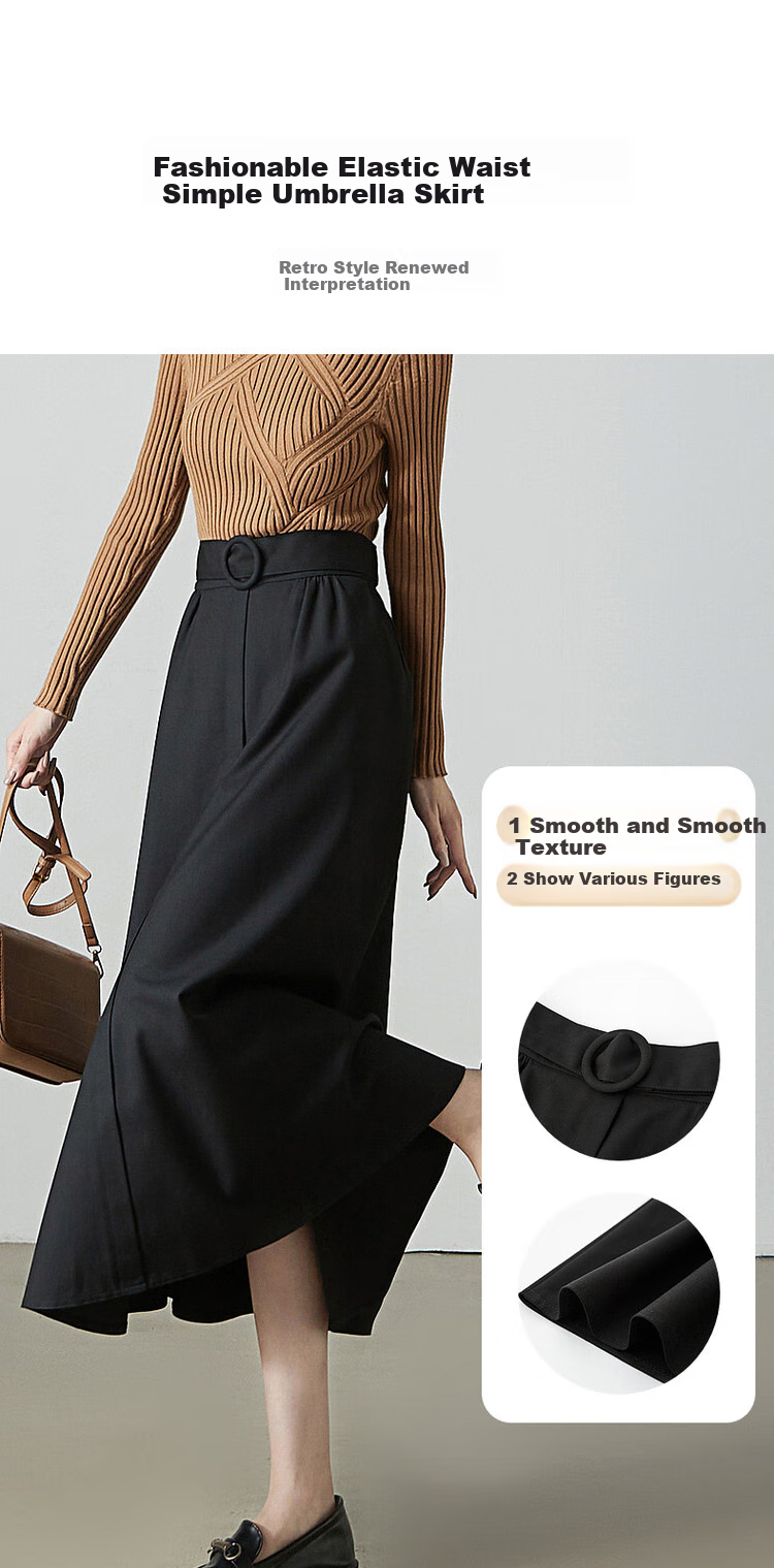 Dme [TR Commuter A-Style Midi Skirt], Spring And Autumn, Elastic Waistband, Mid-Length Skirt for Wome 2