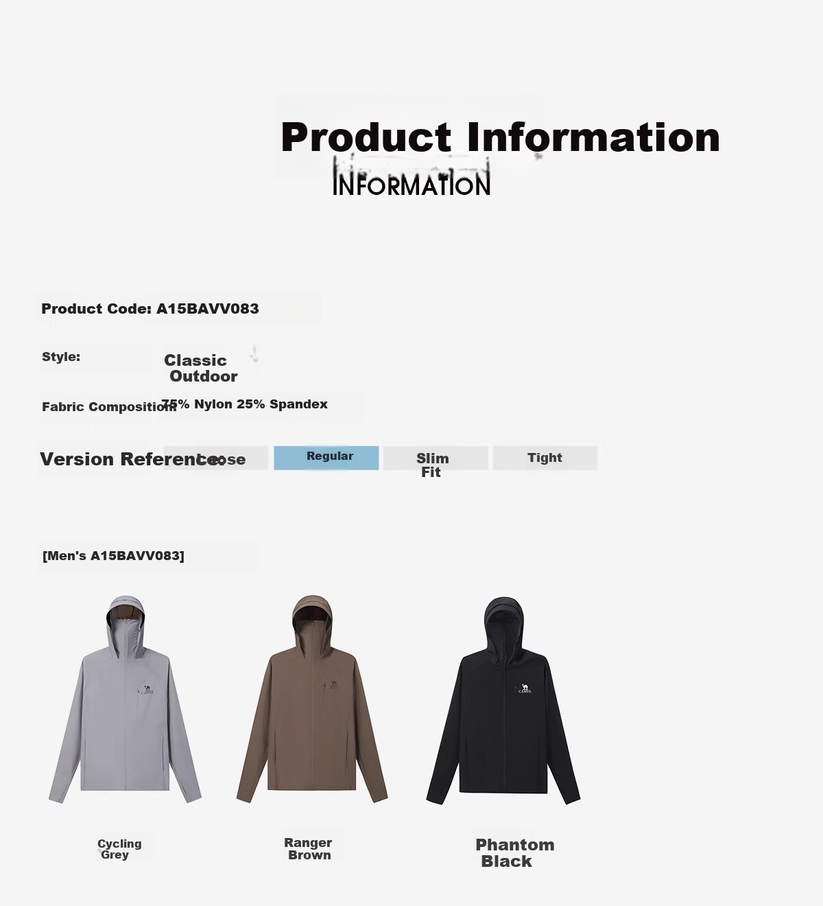 CAMEL Cold White Outdoor Sun Protection Jacket, Spring/summer 2025 Men's Style, Original Yarn Cool-Feeling Black Gel Sun Protection Coat, V083 M 14
