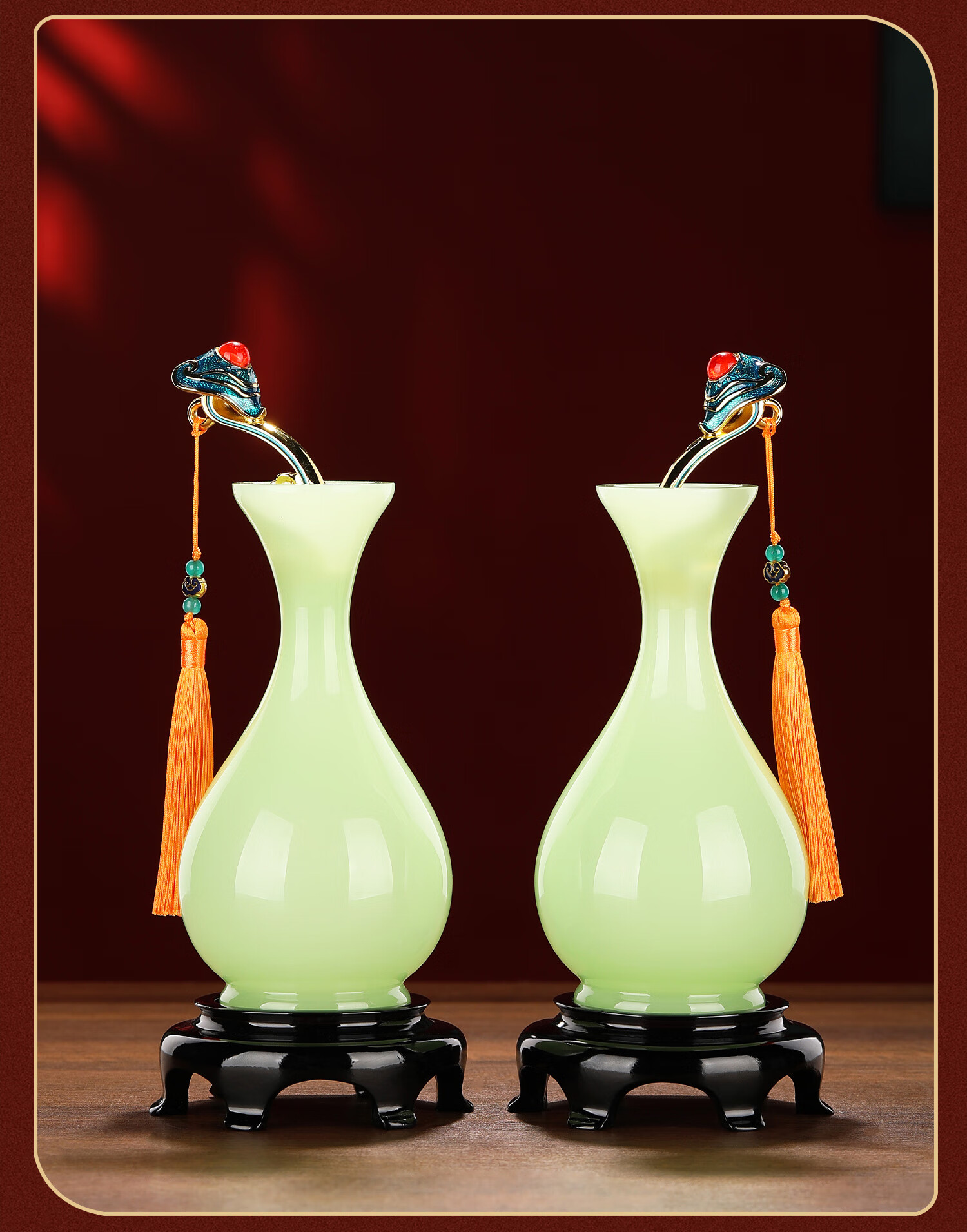 Heshengtang Ruyi Glass Flower Vase Ornament Luxury Living Room Entryway TV Cabinet Decoration Wedding Housewarming Opening Gift 2