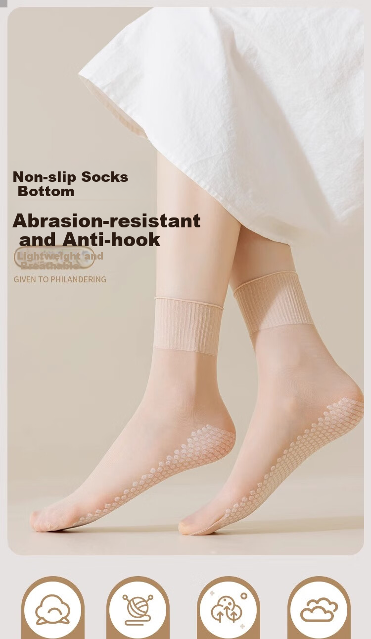 LangSha Silk Stockings, 10 Pairs, Women's Spring And Summer Thin Style, Durable, Anti-Snagging, Nude Color Cotton Sole, Non-Slip Mid-Calf Women's Socks 1