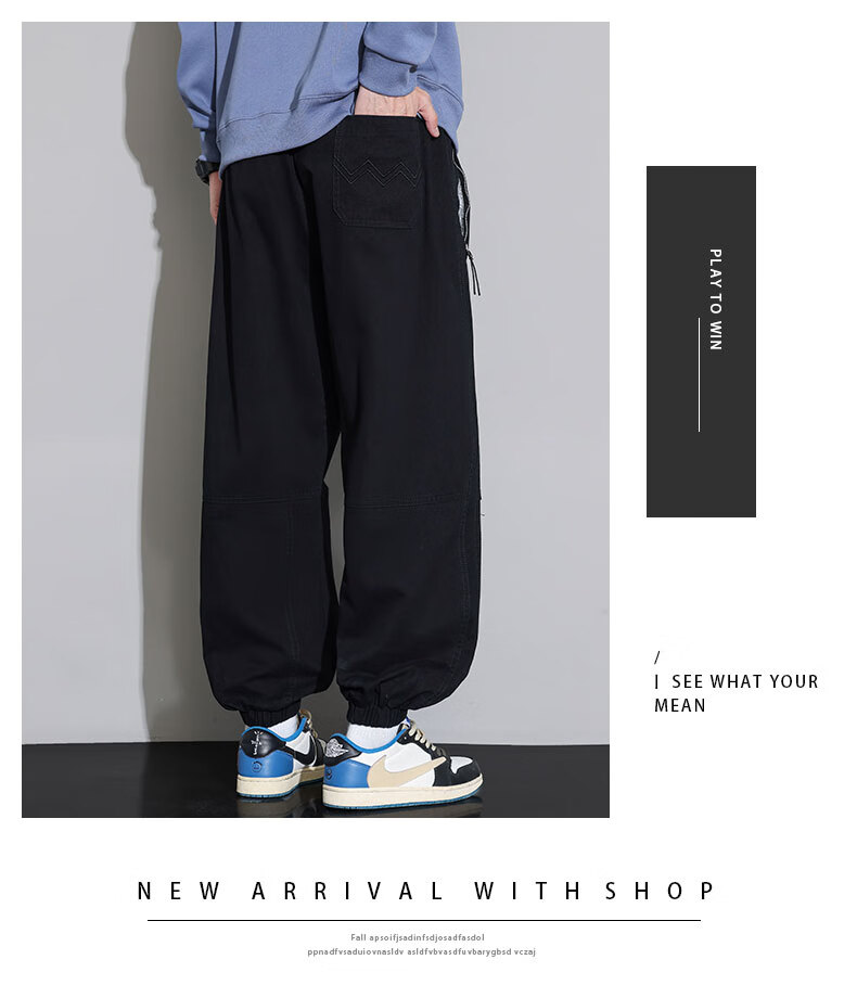 Top Youth Pure Cotton Men's Pants Autumn Winter Washed Jogger Cargo Pants Plus Size Loose Casual Trousers Black L 3