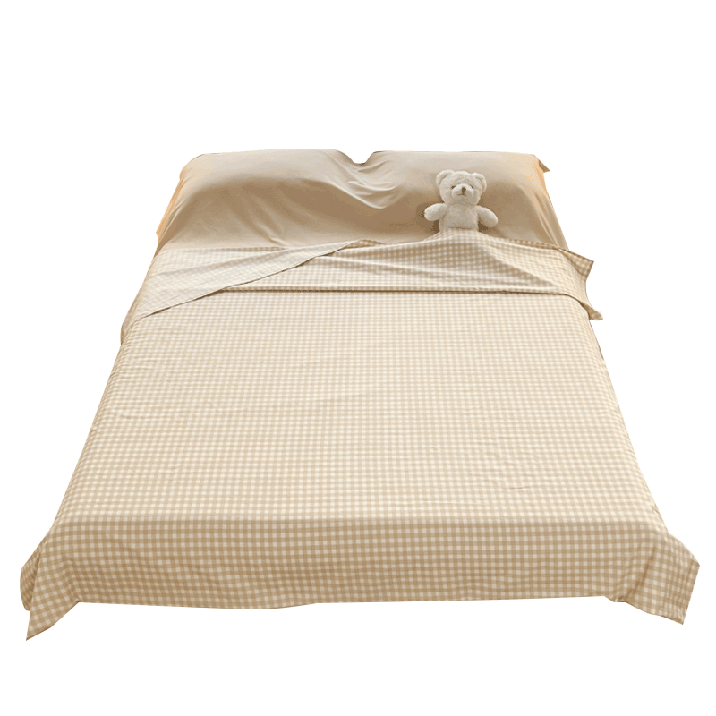 Grace Class A Pure Cotton 7A Antibacterial Portable Sleeping Bag Hotel Bed Sheet Duvet Cover Milk Tea Small Brown Plaid 160x210cm