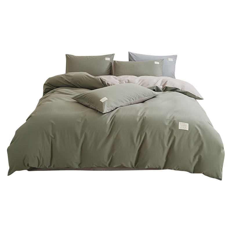 HLA Pure Cotton Four-Piece Bedding Set 100% Cotton Sheet Pillowcase Duvet Cover 200x230cm for 1.5/1.8m Bed Dark Green