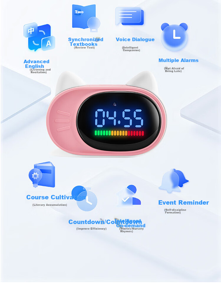Boby [Pink] Boby Smart Alarm Clock T7, Multifunctional Voice-Controlled Time Management Device, Rechargeable Student Cartoon Alarm Clock Gift for Back-To Seaso 2