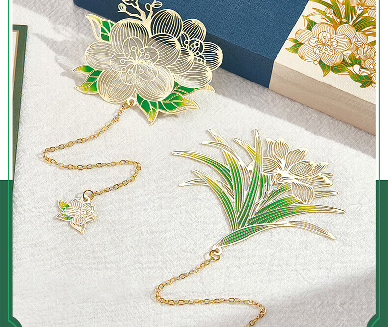 E-Muguo Metal Bookmark Ancient Style Gift Box Birthday Gift for Teacher Classmate Friend Chinese Style Cultural Creative Souvenir Creative Bookmark Souvenir Gift - Plum Orchid Bamboo Chrysanthemum 12