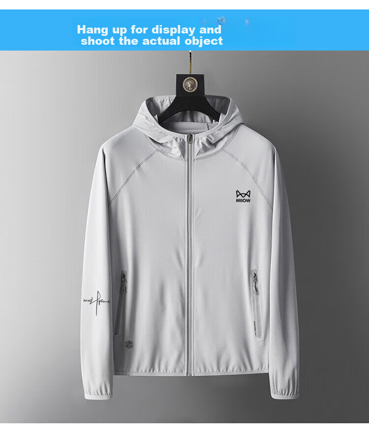 MiiOW Father's Day Gift Men's Summer Sun Protection Hooded Lightweight Jacket Casual Stretch Breathable Skin Coat 3