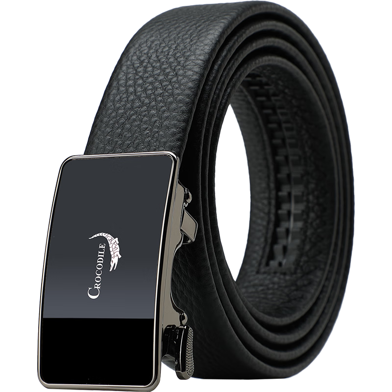 CROCODILE Men's Belt, Top-Grain Leather, Business Casual, Youth Waistband, Automatic Buckle, DT365 Black