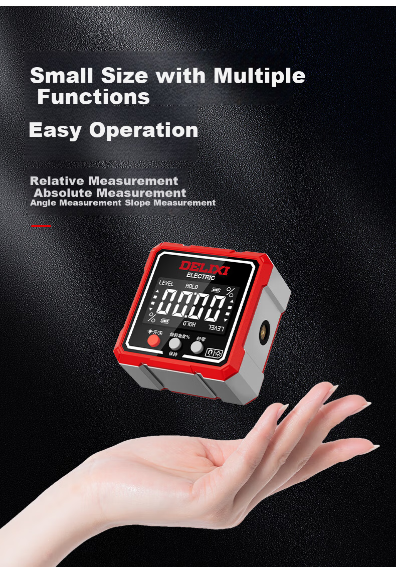 DELIXI ELECTRIC Laser Digital Inclinometer High Precision Angle Meter Magnetic Metal Level Household Angle Ruler 6