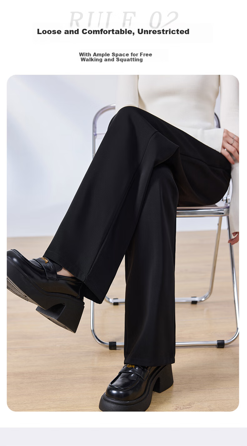 Langsha Wide-Leg Pants for Women, High-Waisted Straight-Leg Loose-Fitting Slimming Tall-Effect Black Dress Pants for Spring And Autumn, Formal Casual Trousers 6