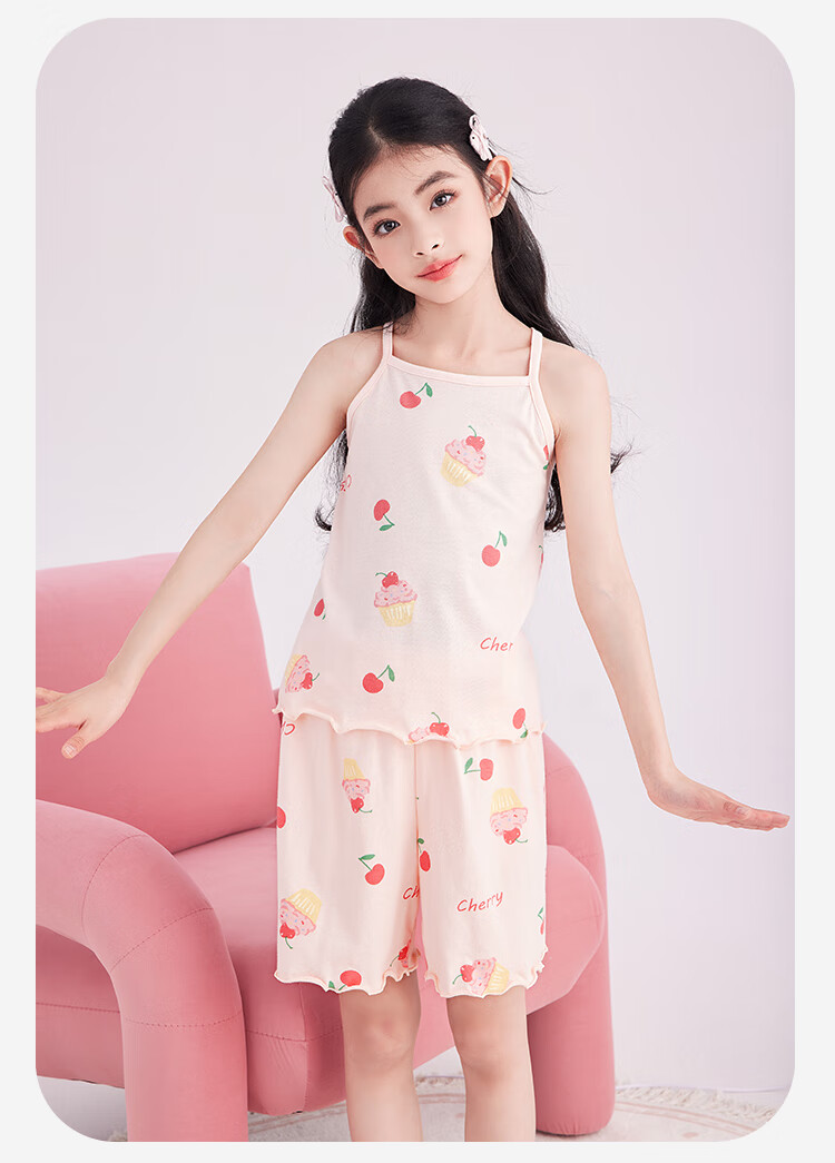 DEESHA [7A Antibacterial, Comfortable And Soft] Children's Pajama Set for Spring And Autumn, Girls' Camisole Sleepwear Loungewear 13
