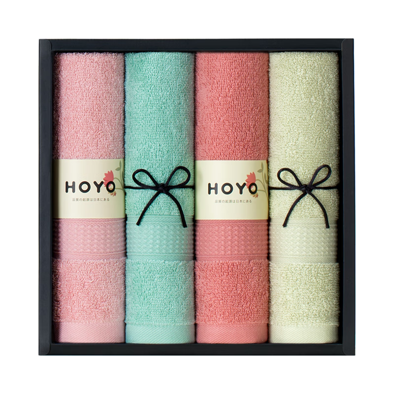 HOYO Japanese Long-Staple Cotton Class A Pure Cotton Lotus Towel Gift Box, 4-Pack, Absorbent, for Home And Office Use, Bulk Purchase Gift, Sports