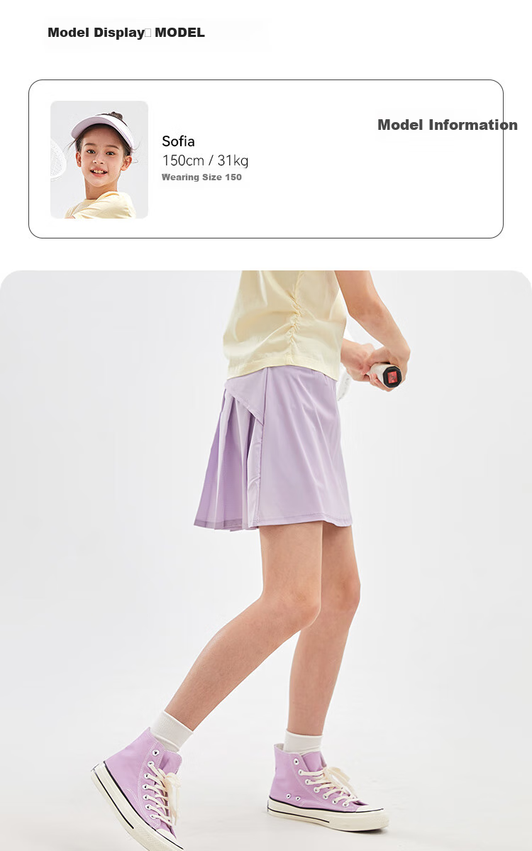 SOUHAIT Girls' Cooling Sun Protection Short Skirt, Summer New Style Children's Pleated Skirt, Navy Blue, Size 170 5