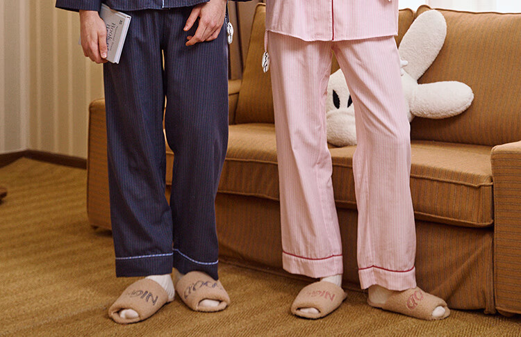 Gukoo Disney Series Striped Collar Cotton Long Sleeve Women's Pajama Set Couple Sleepwear Spring Autumn Ancient Pink S 2