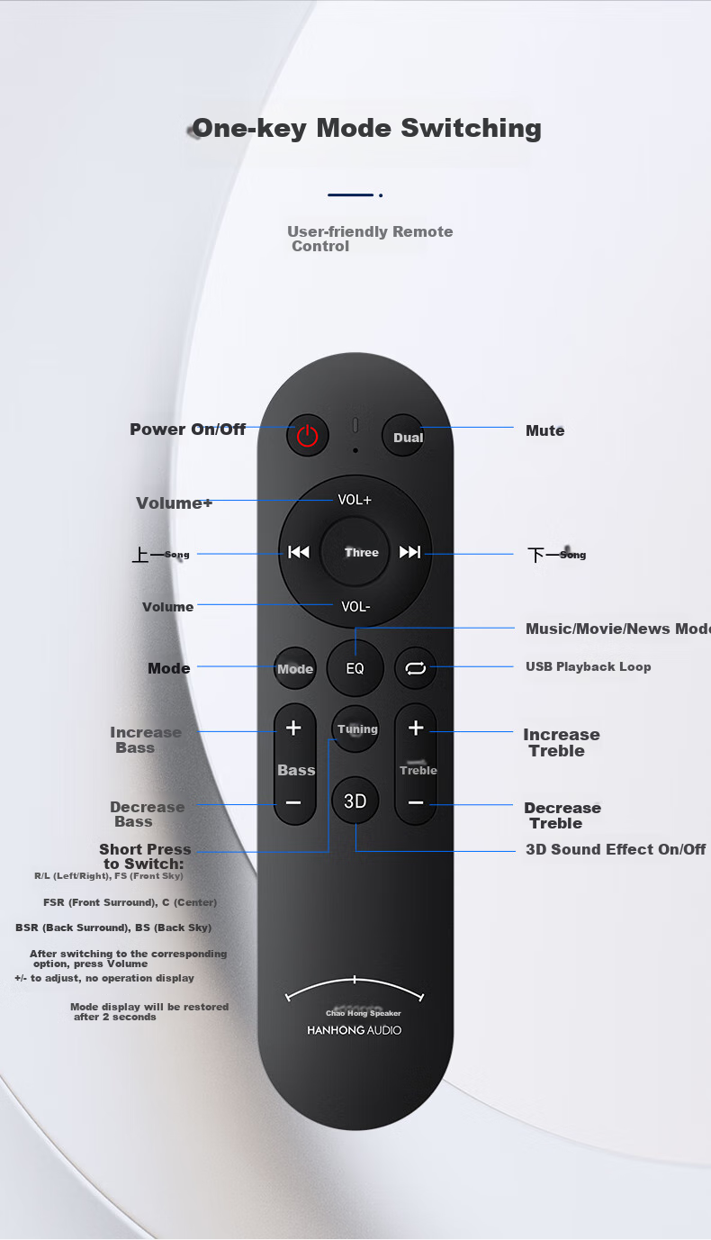 HANHONG_AUDIO 102AT7 TV Soundbar, Home Theater, Dolby Atmos 7.1.4, Sky Channel, Bluetooth Speaker, Rear Surround, High-Power Subwoofer, Home Indoor Audio System 13