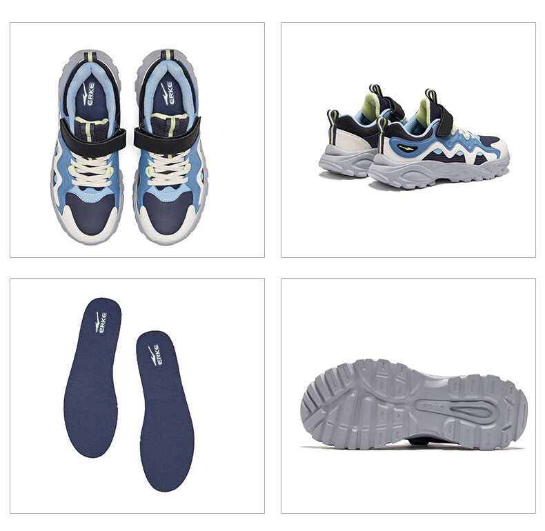 ERKE Children's Shoes Boys' Sports Shoes for Older Kids Velcro Casual Shoes Universe Blue/Micro-Crystal White/Force Blue Size 35 32