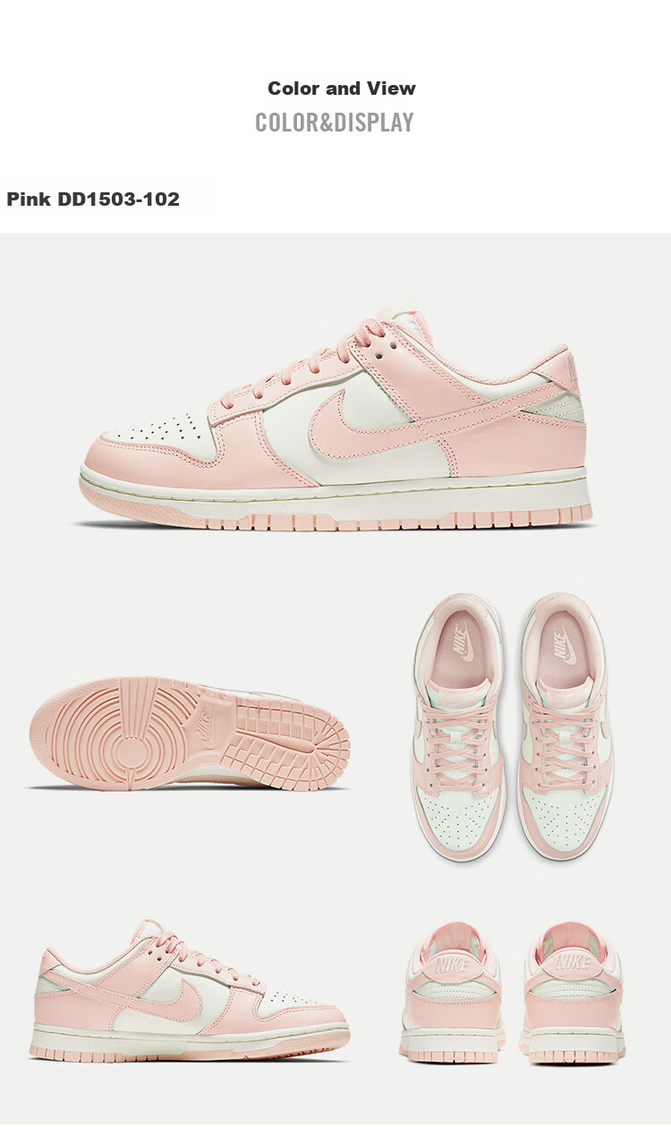 NIKE Women's Casual Skateboarding Shoes, DUNK Sneakers, DD1503-102 White And Pink, Size 40 5