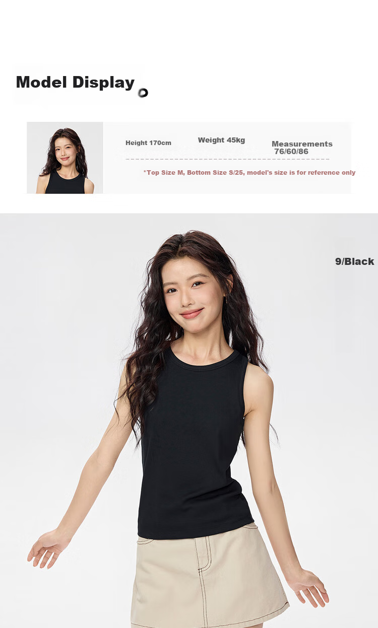 Giordano Women's New Solid Color Simple Style Ribbed Knit Slim-Fit Round Neck Sleeveless T-Shirt 13324209 9